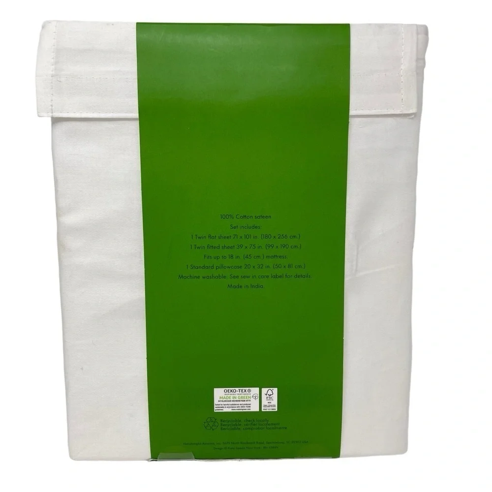 Kate Spade Twin Size Sheet Set solid white cotton sateen NWT